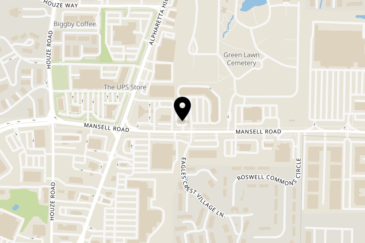 Map showing the location of Mashawi on 850 Mansell Rd in Roswell